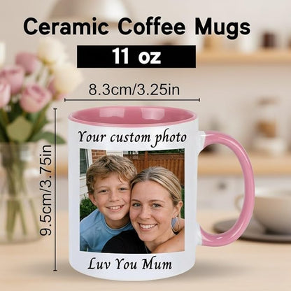 Personry Mothers Day Gifts Personalized Mug, Custom Coffee Cup with Pictures Words Logo, Elegant Ceramic Coffee Mugs for Mom, Best Gifts for Mom Birthday, New Mom Gifts 11oz（Pink）