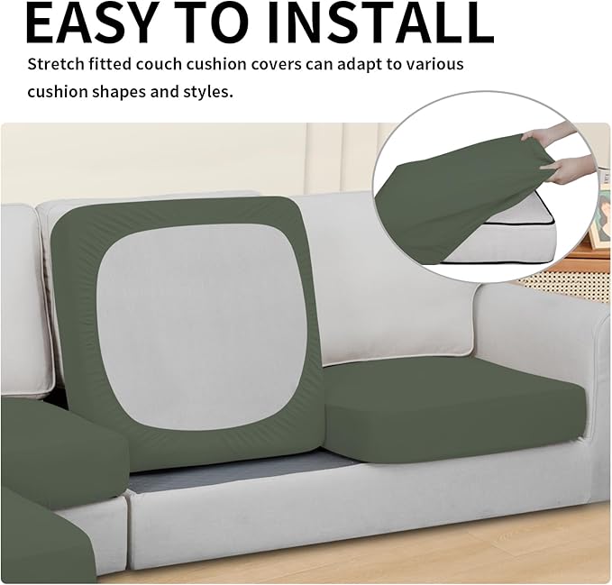 Easy-Going 100% Waterproof 3 Pieces Couch Cushion Covers for Sectional Sofa Left/Right L Shape Chaise Lounge Sofa Seat slipcover Anti-Slip Sofa Cover (2 Seater + 1 Chaise, Grayish Green