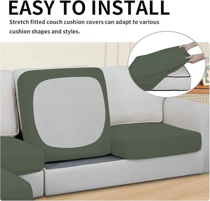 Easy-Going 100% Waterproof 3 Pieces Couch Cushion Covers for Sectional Sofa Left/Right L Shape Chaise Lounge Sofa Seat slipcover Anti-Slip Sofa Cover (2 Seater + 1 Chaise, Grayish Green