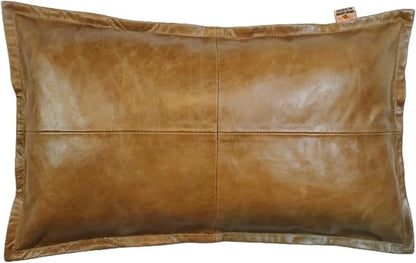 100% Lambskin Leather Pillow Cover - Sofa Cushion Case - Decorative Throw Covers for Living Room & Bedroom, 20x28 Inch - Gold Crunch Box Pack of 2