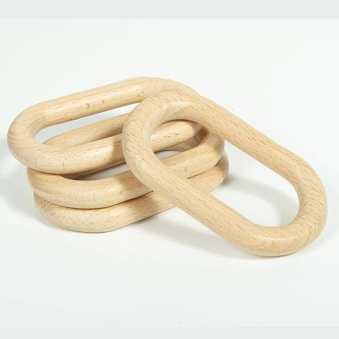 Hand-Carved Wood Chain, Natural Wood, Modern Farmhouse Decor