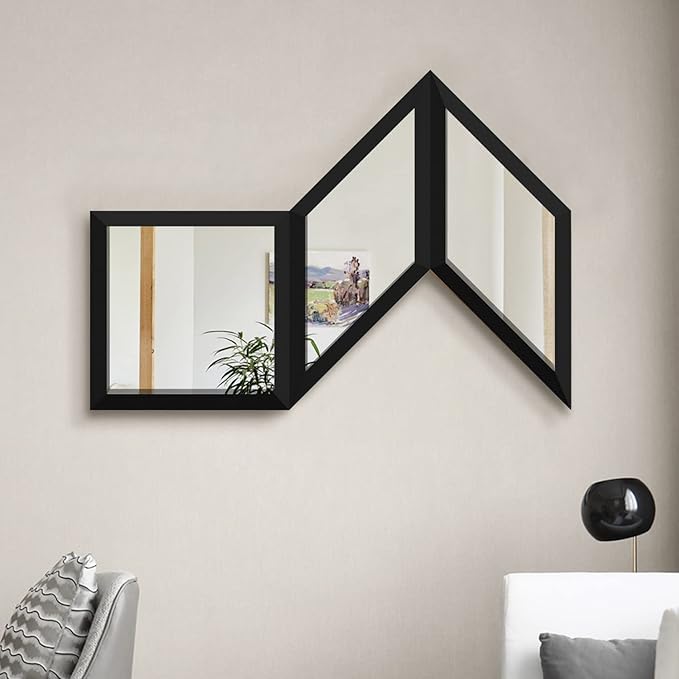 Geometric Wall Mounted Mirrors DIY Wood Framed Home & Office Decor Glass Mirror, Black
