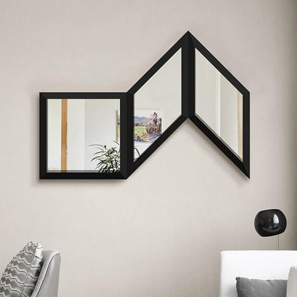 Geometric Wall Mounted Mirrors DIY Wood Framed Home & Office Decor Glass Mirror, Black