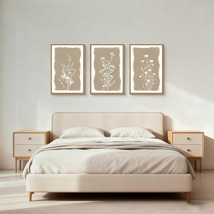 Aryroi Large Boho Wildflowers Framed Canvas Wall Art Set,Minimalist Neutral Floral Wall Decor,Vintage Natural Beige Flower Artwork,Modern Botanical Art Print For Living Room,Bedroom,Office-16 x24 x3