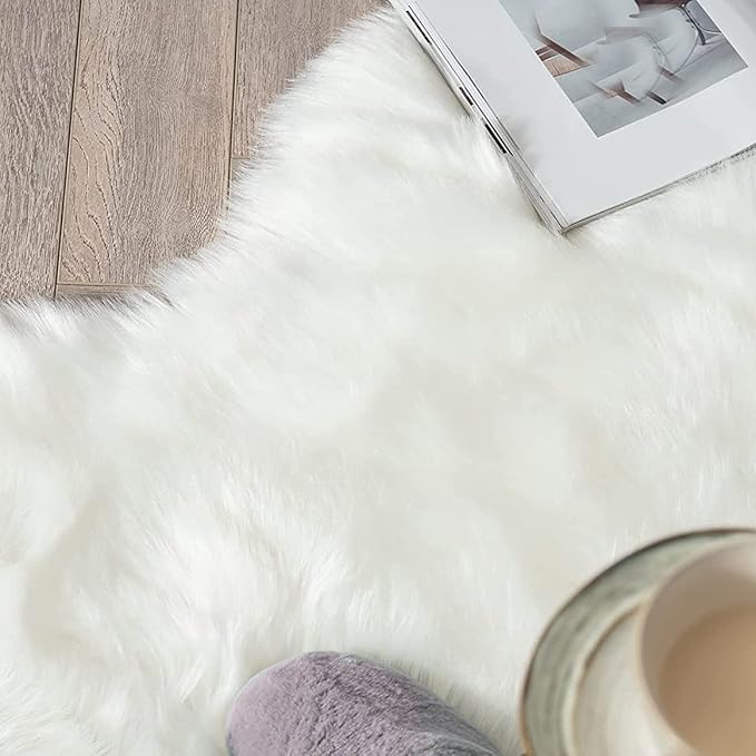 White Faux Sheepskin Shag Fur Runner Rugs for Living Room Bedroom Fluffy Washable Furry Area Rug 2x6 Nursery Rug Teen Room Décor