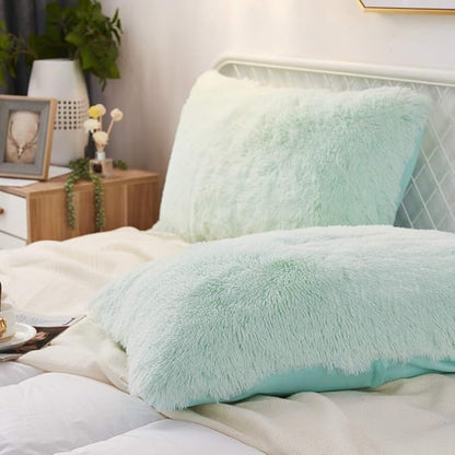 Uhamho Set of 2 Standard Queen Faux Fur Throw Pillow Covers Soft Velvet Decorative Pillowcases Zipper Closure(20 x 26 Inches Aqua)