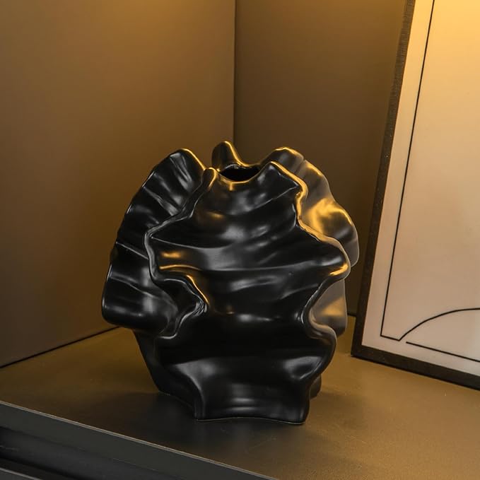 Tongyu Home Ceramic Black Artistic Coral Vase, Wabi-Sabi Modern Decor Sculpture for Home, Unique Centerpiece for Living Room, Bedroom, Office