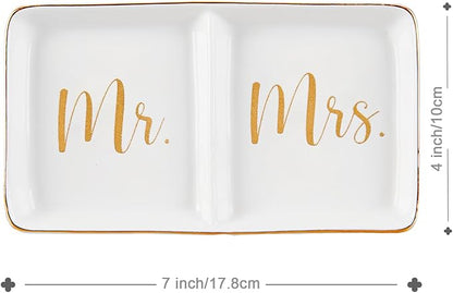 Mr. & Mrs. Ring Dish Engagement Wedding Ring Holder Gift for Future Mrs. / Newlywed - Her Engagement Wedding Gifts for Newly Engaged Couples Bridal Shower Gifts for Bride to be