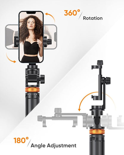 EUCOS 62" Phone Tripod, Tripod for iPhone & Selfie Stick with Remote, Extendable Cell Phone Stand & Ultimate Phone Holder, Solidest Phone Stand Compatible with iPhone/Android