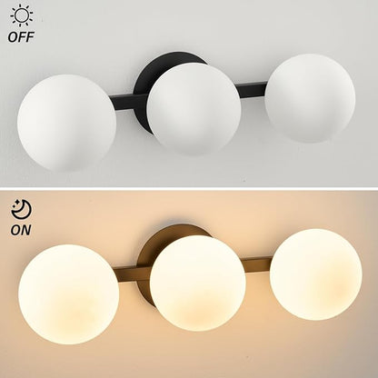 Bathroom Vanity Mirror Light Fixtures: 3 Lights Bath Wall Sconce Lighting - Black Vanity Lights with Milk Glass Shade - Modern Minimalist Makeup Light Fixture above Mirror for Hallway Bedroom E26 Base