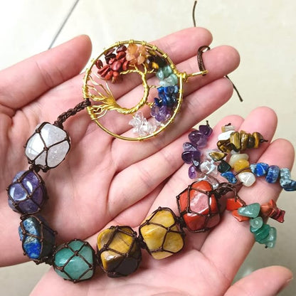 7 Chakra Stone Healing Crystal Tree of Life Wall Hanging Home Interior Decoration，Window Decoration，Yoga Meditation