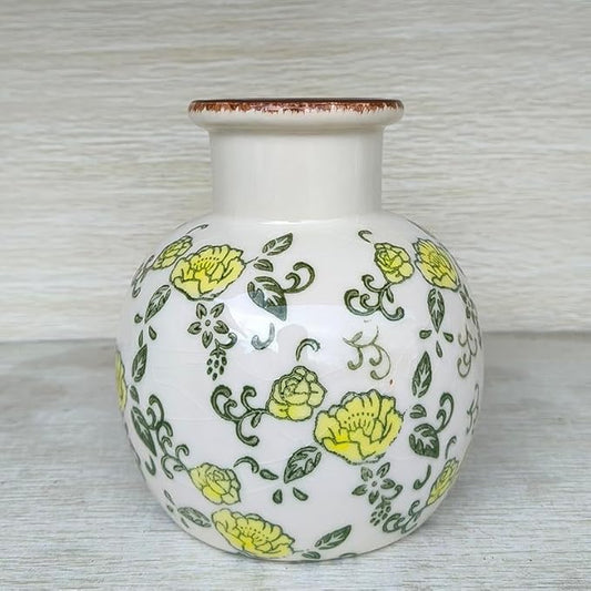 SIDUCAL Ceramic Vintage Vase, 5.91 Inch Retro Ice Cracked Chinoiserie Floral Vase, Rustic Farmhouse Vases for Home Decor, Bookshelf, Garden, Chinoiserie Decor, Tuscan Decor, Yellow Rose Pattern