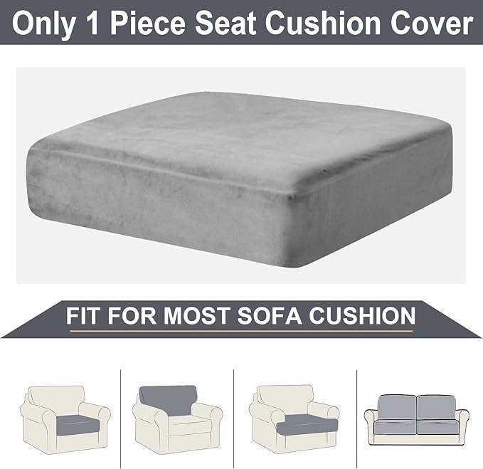 NAISI Couch Cushion Covers 1 Piece Velvet Stretch Sofa Seat Covers or Backrest Covers Soft Individual Couch Covers for Sectional Sofa(1 PC for Seat Cushion or Backrest,Light Grey)