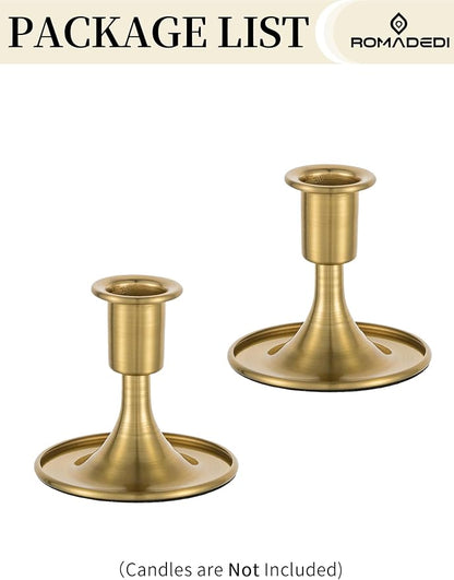 Romadedi Gold Candlestick Candle Holders - Brass Taper Holders Candle Stick for Wedding Table Centerpiece Festive Christmas Mantel Decoration Home Decor, Set of 2