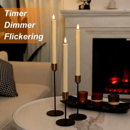 Homemory 3 Pcs Flameless Taper Candles with Remote Timer Dimmer, 9.6" Ivory LED Candlesticks Battery Operated, Plastic Flickering Flameless Candles for Fireplace Wedding Seasonal Indoor Decorations