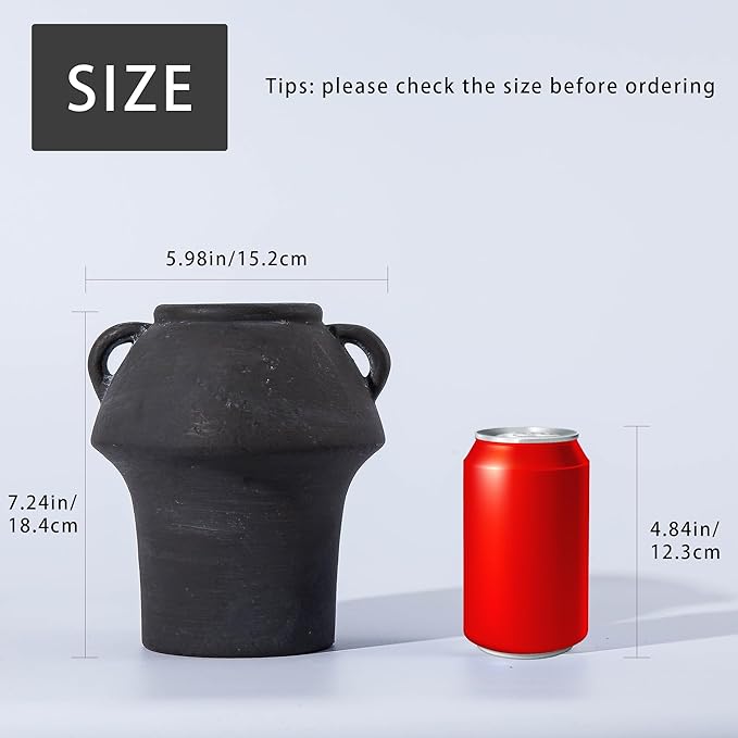 Black Vases Home Decor - Ceramic Vase for Flowers - Decorative Vase with Handle - Unique Fall Vase for Centerpieces, Farmhouse Vintage House for Pampas Grass