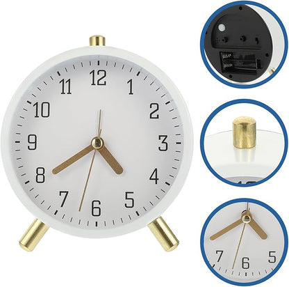 Luxshiny Silent Small Digital Alarm Clock for Bedroom Desk Round Compact Desktop Clock Decoration No-Ticking Mute Movement White Minimalist Design for Home Office Use