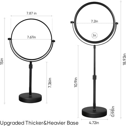 Nicesail Higher Taller Tabletop Makeup Mirror of 8 Inch, 5X Magnified Makeup Mirror Countertop Standing, Height Adjustable, Double Sided Mirror in Matte Black (8 Inch, 5X)…