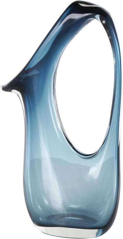 Deco 79 Glass Abstract Decorative Vase Ombre Centerpiece Vase with Cutout Handle and Elongated Opening, Flower Vase for Home Decoration 9" x 4" x 16", Blue