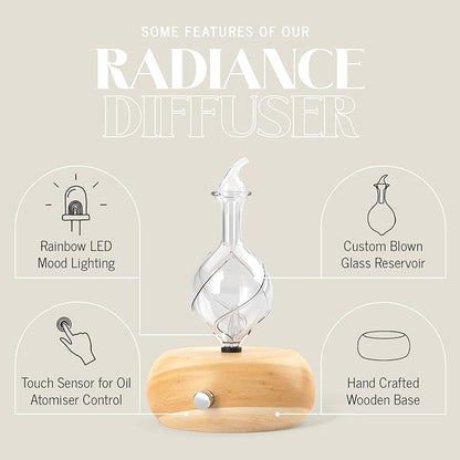 Radiance Nebulizing Diffuser for Pure Essential Oil/Aromatherapy, Premium Home & Professional Use, No Heat, No Water, No Plastic – Light Radiance by Organic Aromas