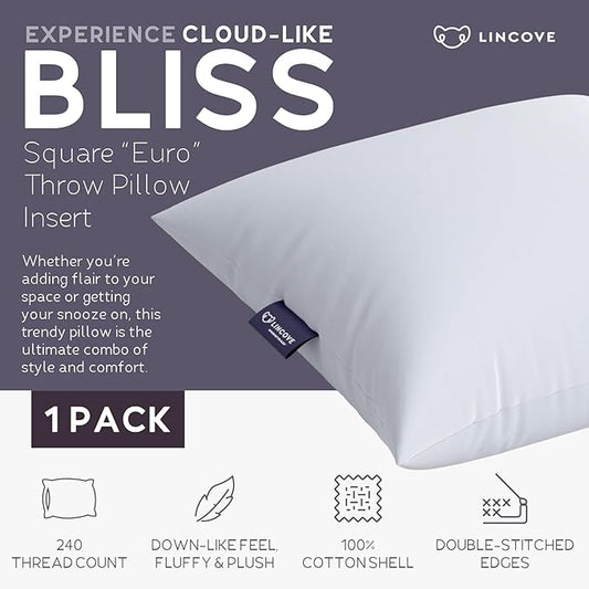 Lincove Euro Throw Pillow Insert Square 12"x24" Pillow – Made in Canada, 100% Cotton Shell, Down Alternative Filling, Vegan-Friendly, Hypoallergenic - Decorative Couch Pillows, 1 Pack