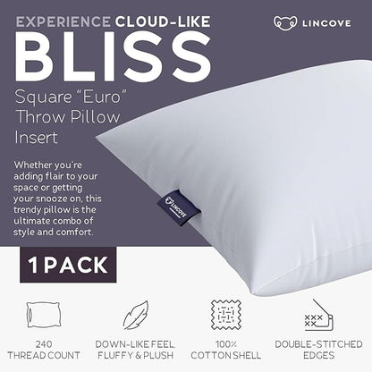 Lincove Euro Throw Pillow Insert Square 17"x17" Pillow – Made in Canada, 100% Cotton Shell, Down Alternative Filling, Vegan-Friendly, Hypoallergenic - Decorative Couch Pillows, 1 Pack