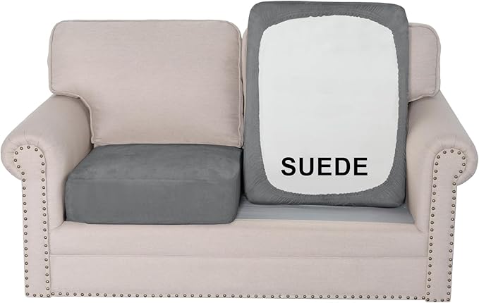 H.VERSAILTEX Individual Cushion Covers Suede Stretch Love Seat Couch Covers Thick Soft Couch Slipcover Dog Couch Cover Protector(2 Piece Loveseat Covers, Grey)