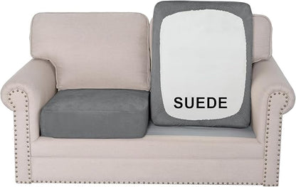 H.VERSAILTEX Individual Cushion Covers Suede Stretch Love Seat Couch Covers Thick Soft Couch Slipcover Dog Couch Cover Protector(2 Piece Loveseat Covers, Grey)