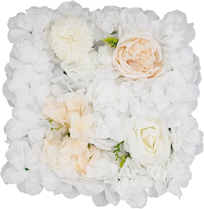 12Pcs Artificial Flower Wall Panel 3D Floral Backdrop Walls15 X 15" Flower Wall Decor Panel Flower Backdrop for Party Home Background Decor, White & Champagne