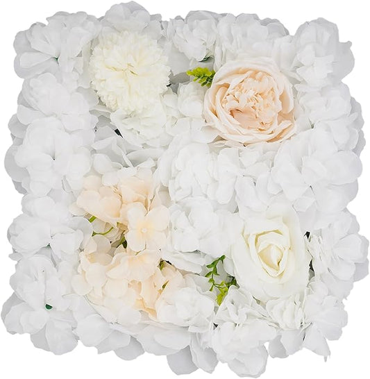 12Pcs Artificial Flower Wall Panel 3D Floral Backdrop Walls15 X 15" Flower Wall Decor Panel Flower Backdrop for Party Home Background Decor, White & Champagne