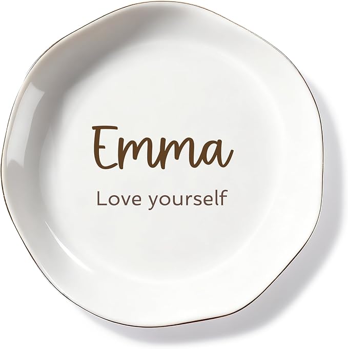 Personalized Mrs Ring Dish, Custom Ceramic Jewelry Dish, Holder Ring Holder for Friends,Birthday Mother's Day Christmas New Year Gift, Engrave Names, Dates or Special Messages