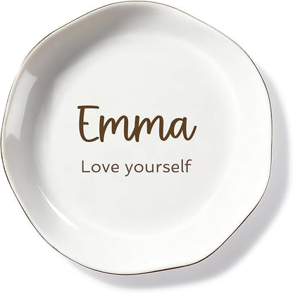 Personalized Mrs Ring Dish, Custom Ceramic Jewelry Dish, Holder Ring Holder for Friends,Birthday Mother's Day Christmas New Year Gift, Engrave Names, Dates or Special Messages
