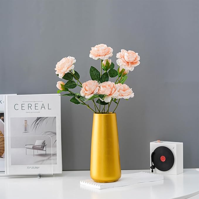 Gold Vase - 10" Gold Ceramic Flower vase for Home/Table/Accent Decor, Minimalist Modern Vases for Centerpieces, Room Decor, Living Room, Bedroom
