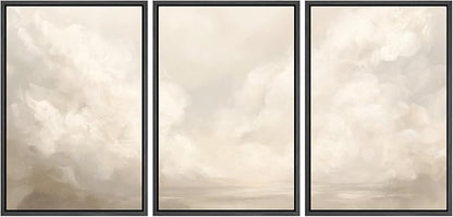 MUDECOR Framed Wall Art Print Set Neutral Cloudscape Soft Beige Abstract Sky Illustrations Modern Art Boho Decorative Colorful Chic for Living Room, Bedroom, Office - 16"x24"x3 Black