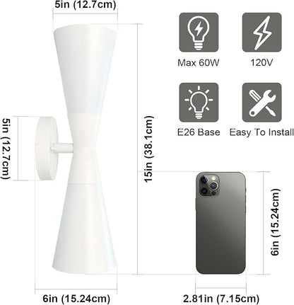 Modern Indoor Wall Sconce Up and Down White Wall Sconce Mid Century Indoor Wall Light Fixture Hardwired Wall Mounted Lamp for Living Room Bathroom Bedroom Hallway 15 Inch