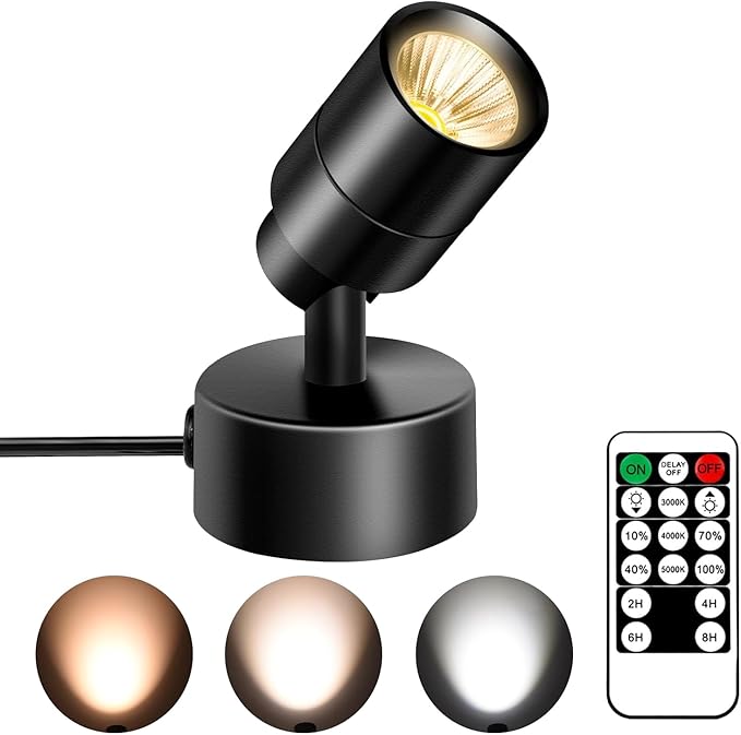 1 Pack Dimmable Spot Lights Indoor, Uplighting Indoor Spotlight with Timer and Remote, 3000K/4000K/5000K Adjustable LED Up Lights, Spot Lights Indoor Accent Uplighting for Plants
