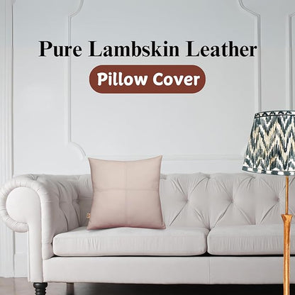 Lambskin Leather Pillow Cover, Hand Panel Stitched Leather Decorative Throw Pillow Covers for Couch Sofa Bed Living Room Garden (22x22 Inches, White Pack of 1)