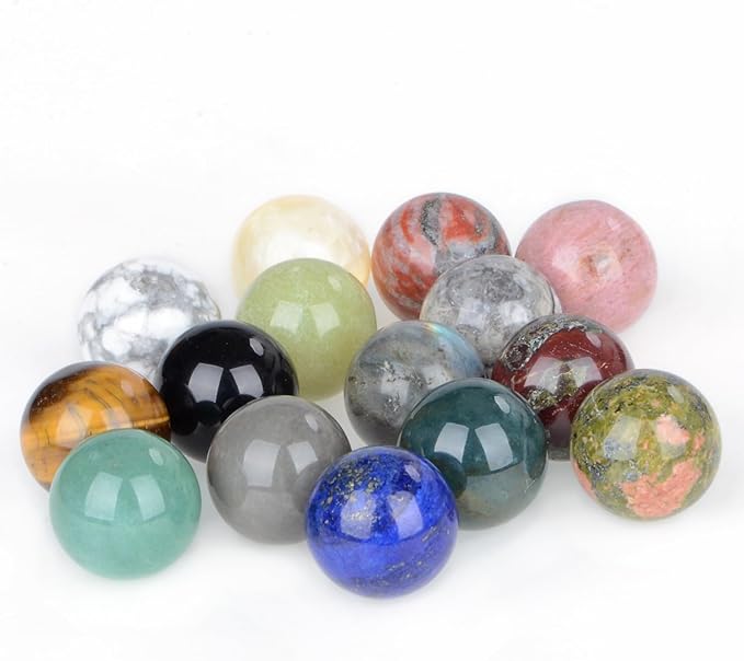 LPbeads 20mm 15pcs Natural Gemstone Polished Sphere Healing Crystal Rocks Ball Mineral Collection Decoration Kit