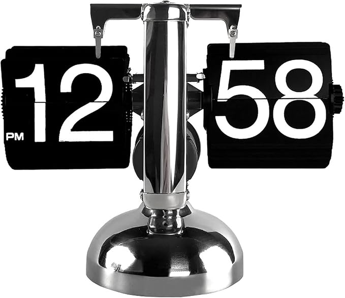 Tyenaza Flip Desk Clock, Digital Flip Down Clock, Retro Minimalist Single Foot Mechanical Auto Flip Clock Desk Clock for Home Livingroom(Black)