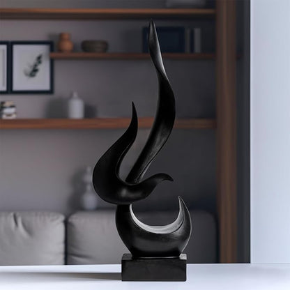 Black Fire Flame Sculpture, Modern Abstract Resin Statue, Art Statue Home Decor for Living Room TV Stand Coffee Table Shelf Accents Decor.