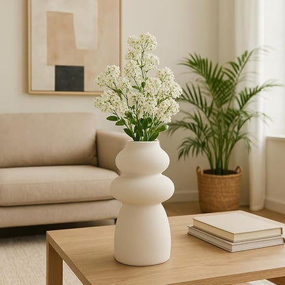Ceramic Vase for Stylish Home Decor – Elegant Flower Vase for Any House, Bedroom, Office, Living Room, and Tabletop Decor – Timeless and Charming Room Accent Piece – 12", Ivory