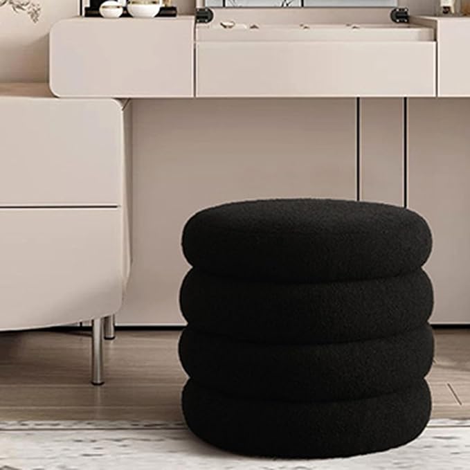 Flouki 20.1" Storage Ottoman Round, Vanity Stools for Bedroom, Sherpa Pouf Ottoman with Removable Lid, Modern Ottoman Stool for Girls Women, Foot Stool for Living Room, Black