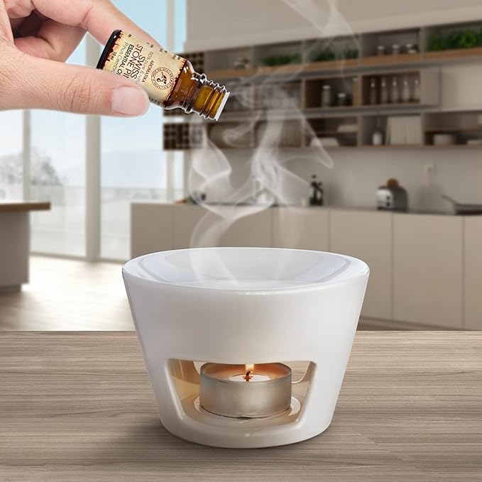 AROMATIKA - Oil Burner White - Large Ceramic Oil Burner - Best for Aromatherapy - Relaxation - Spa - Aroma Lamp - Aroma Burner (5.9 x 3.9 in) - 3 Candles Free