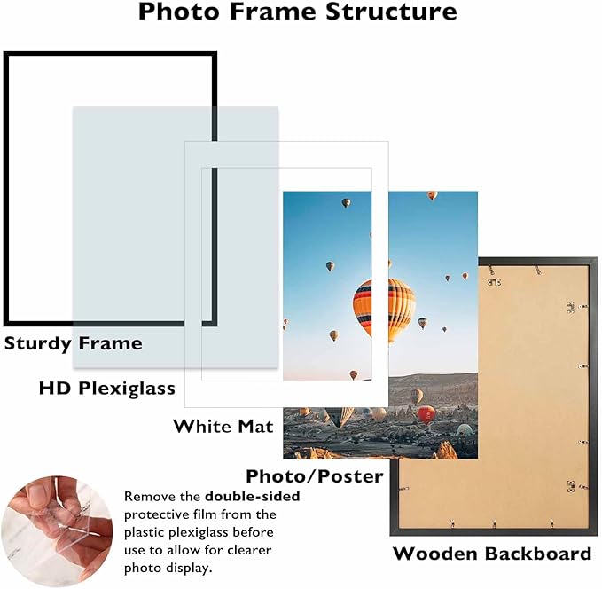 24x32 Picture Frame with 20x24 Mat Set of 2, Display Photo 20x24 with Mat or 24 x 32 Without Mat, Wall Hanging Large 24 by 32 Poster Frame with Plexiglass, 2 Pack, Black