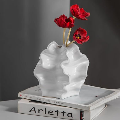 Tongyu Home Ceramic White Artistic Coral Vase, Wabi-Sabi Modern Decor Sculpture for Home, Unique Centerpiece for Living Room, Bedroom, Office