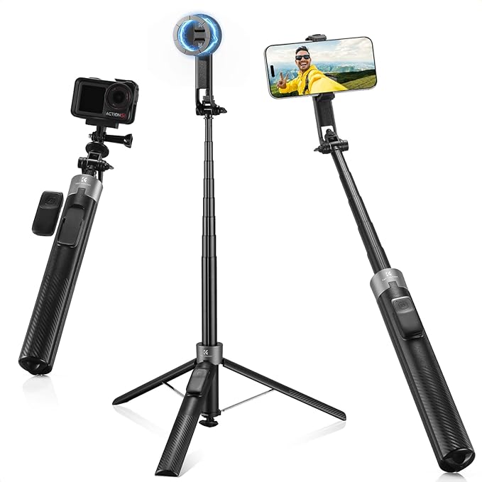 K&F CONCEPT Popod 72" Phone Tripod, 3-in-1 Clip & Magnetic Selfie Stick with Remote, Automatic Phone Tripod Stand, Compatible with iPhone 17-12 Series Android Phones 1/4" Screw Accessories