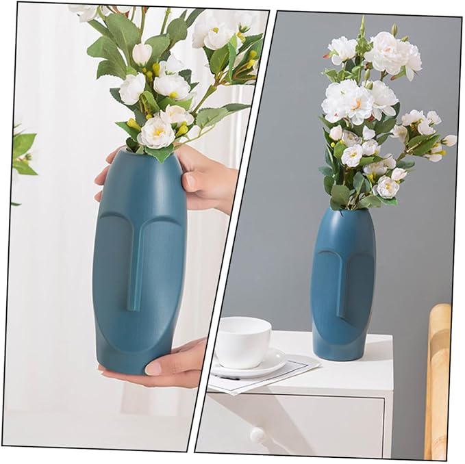 Generic Abstract Navy Blue Plastic Vase Lightweight Decorative Flower Container for Home Office Hotel Wedding Centerpiece with Dried Flower Display