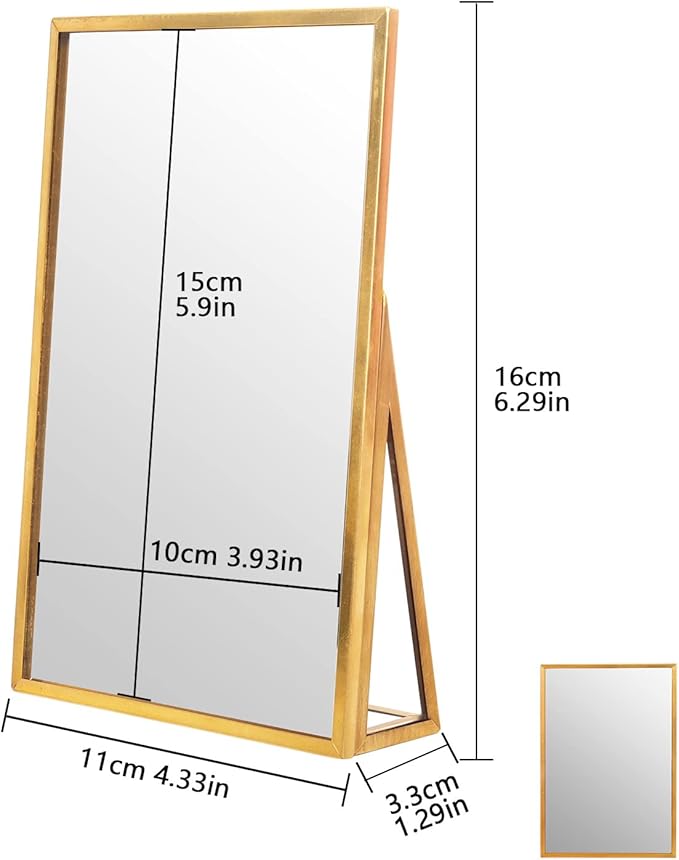 LONGSHENG - SINCE 2001 - Gold Vanity Makeup Mirror Table Desk Countertop Mirror Bathroom Shaving Make Up Mirror Home Decor-Rectangle