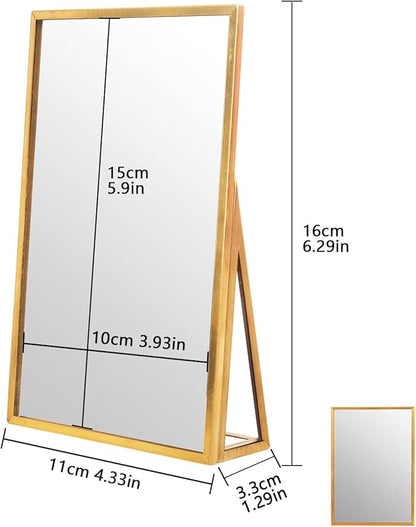 LONGSHENG - SINCE 2001 - Gold Vanity Makeup Mirror Table Desk Countertop Mirror Bathroom Shaving Make Up Mirror Home Decor-Rectangle