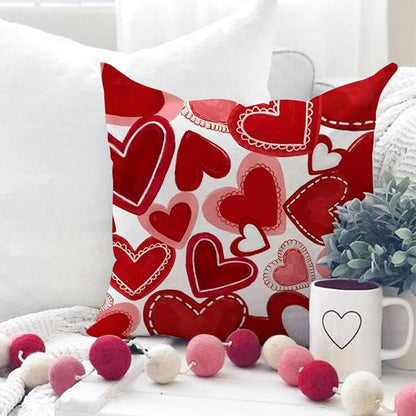 GEEORY Valentine's Day Throw Pillow Covers 16x16 Inch Set of 4, Valentines Red Hearts Love You More Decorative Farmhouse Holiday Cushion Case for Home Decoration G443-16